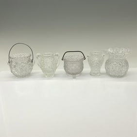 5pc Early Pattern Glass Toothpick Holders