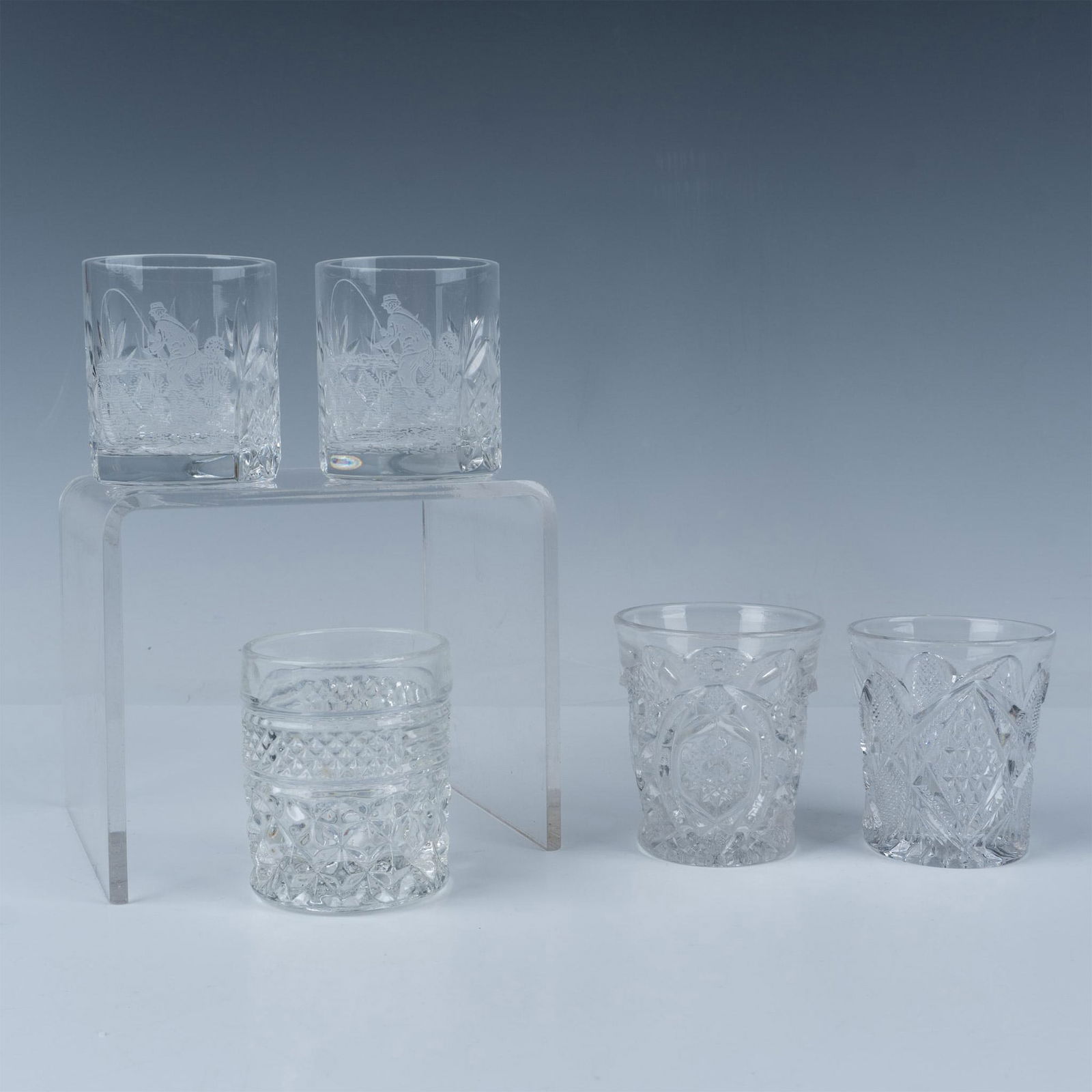 5pc Pattern Glass Toothpick Holders and Crystal Shot Glasses (1 of 6)