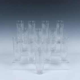 12pc Vintage Etched Crystal Highball Glasses Set