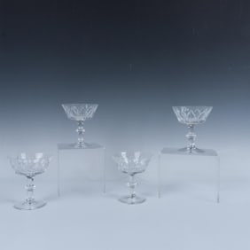 4pc Vintage Royal Leerdam Crystal Champagne Coupes, Gothic