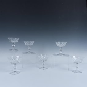 6pc Vintage Royal Leerdam Crystal Champagne Coupes, Gothic