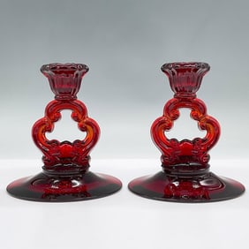 2pc Vintage Ruby Red Glass Candle Holders