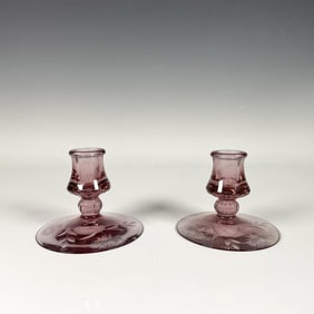 Pair of Pink Mercury Glass Candle Holders