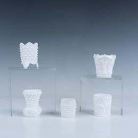 5pc Vintage Milk Glass Toothpick Holders