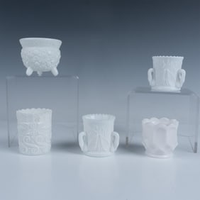 5pc Vintage Milk Glass Toothpick Holders