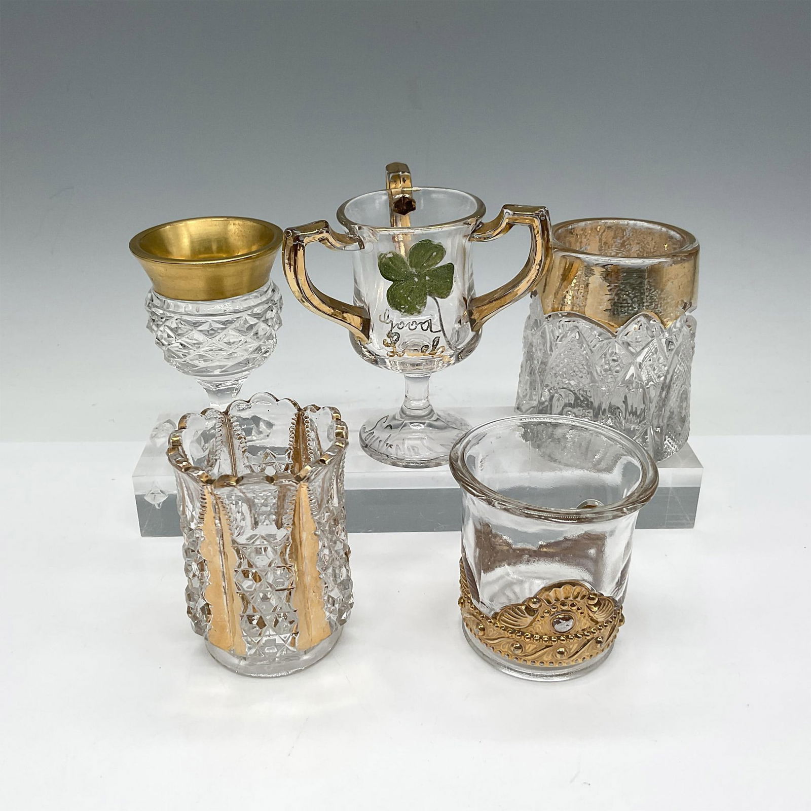 6pc Collection of Gilt Cut Glass Toothpick Holders (1 of 3)