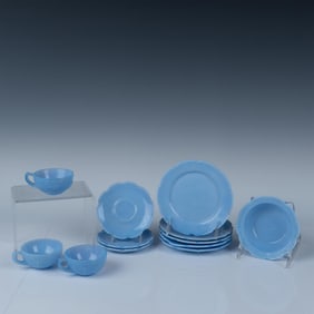 12pc Jeanette Depression Glass, Cherry Blossom Delphite