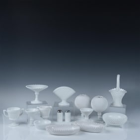 16pc Westmoreland Milk Glass Tableware, English Hobnail