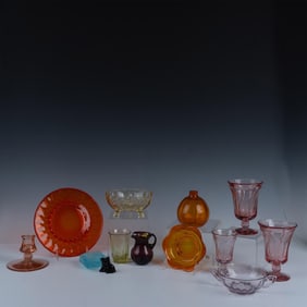 19pc Heisey & Assorted Art Glass Tableware, Multicolored