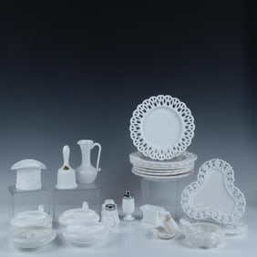 22pc Fenton, Westmoreland & More White Milk Glass Tableware
