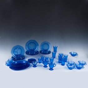 42pc Vintage Blue Depression Glass Tableware