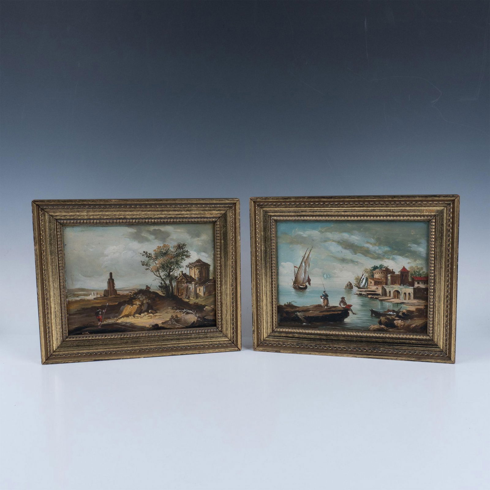 2pc Original Oil Paintings, Seascape and Landscape, on Board-Framed (1 of 3)