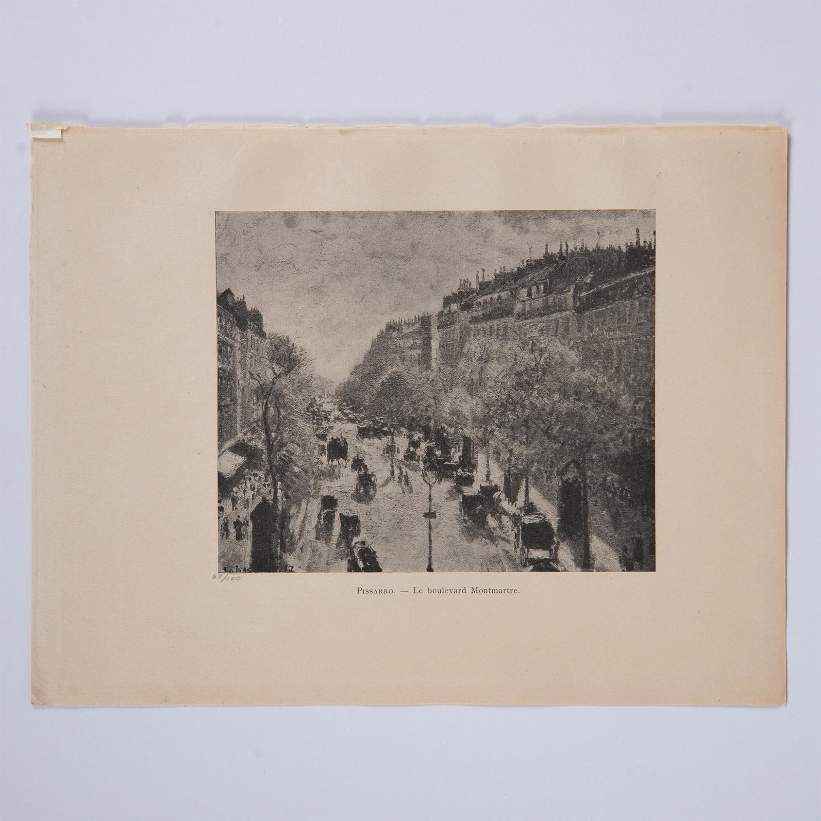 Camille Pissarro (Aft.) Original Engraving on Paper: Antique engraving on Japan paper entitled Le Boulevard Montmarte, after Danish-French Impressionist artist Camille Pissarros original painting, for the limited edition portfolio Histoire des peintres 