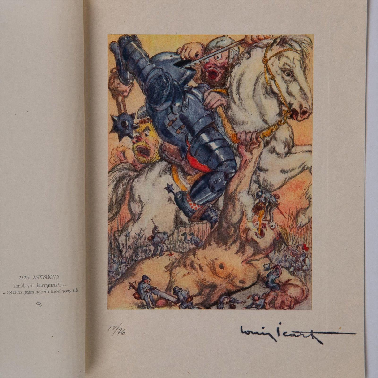 Louis Icart (Aft.) Color Lithograph on Paper Gargantua Suite: Color engraving after French Art Deco painter and illustrator Louis Icarts series of drawings for French writer Rabelais 16th century epic satire novel Gargantua et Pantagruel. The compositions were e