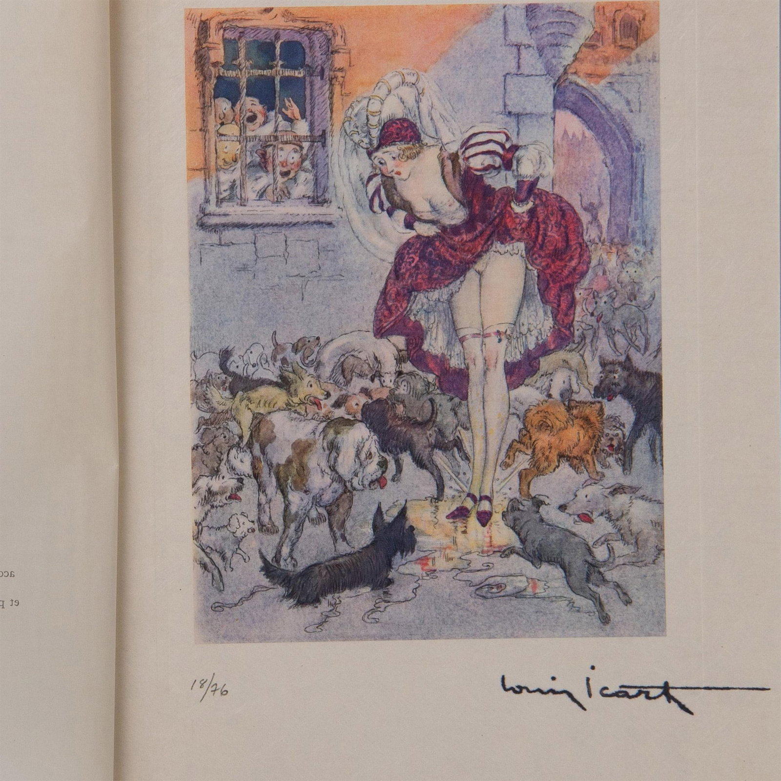 Louis Icart (Aft.) Color Lithograph on Paper Gargantua Suite: Color engraving after French Art Deco painter and illustrator Louis Icarts series of risque drawings for French writer Rabelais 16th century epic satire novel Gargantua et Pantagruel. The compositions