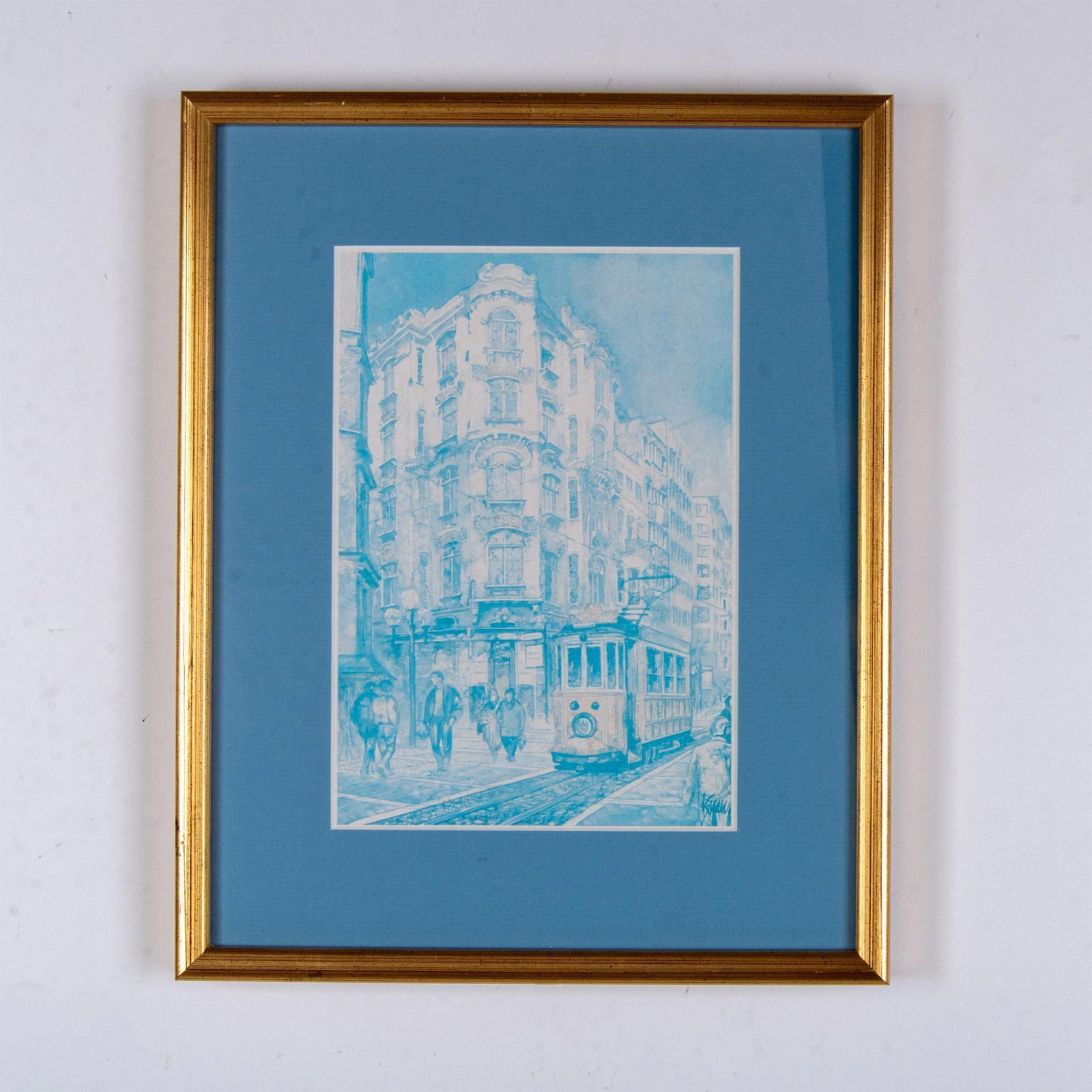 After Kenan Cizer Ercel, Offset on Paper, Istiklal Avenue: A blue-hued offset on paper after a watercolor painting by Turkish artist Kenan Cizer Erce depicting Istiklal Avenue, one of the most famous avenues in Istanbul, Turkey. Artists signature in plate on 