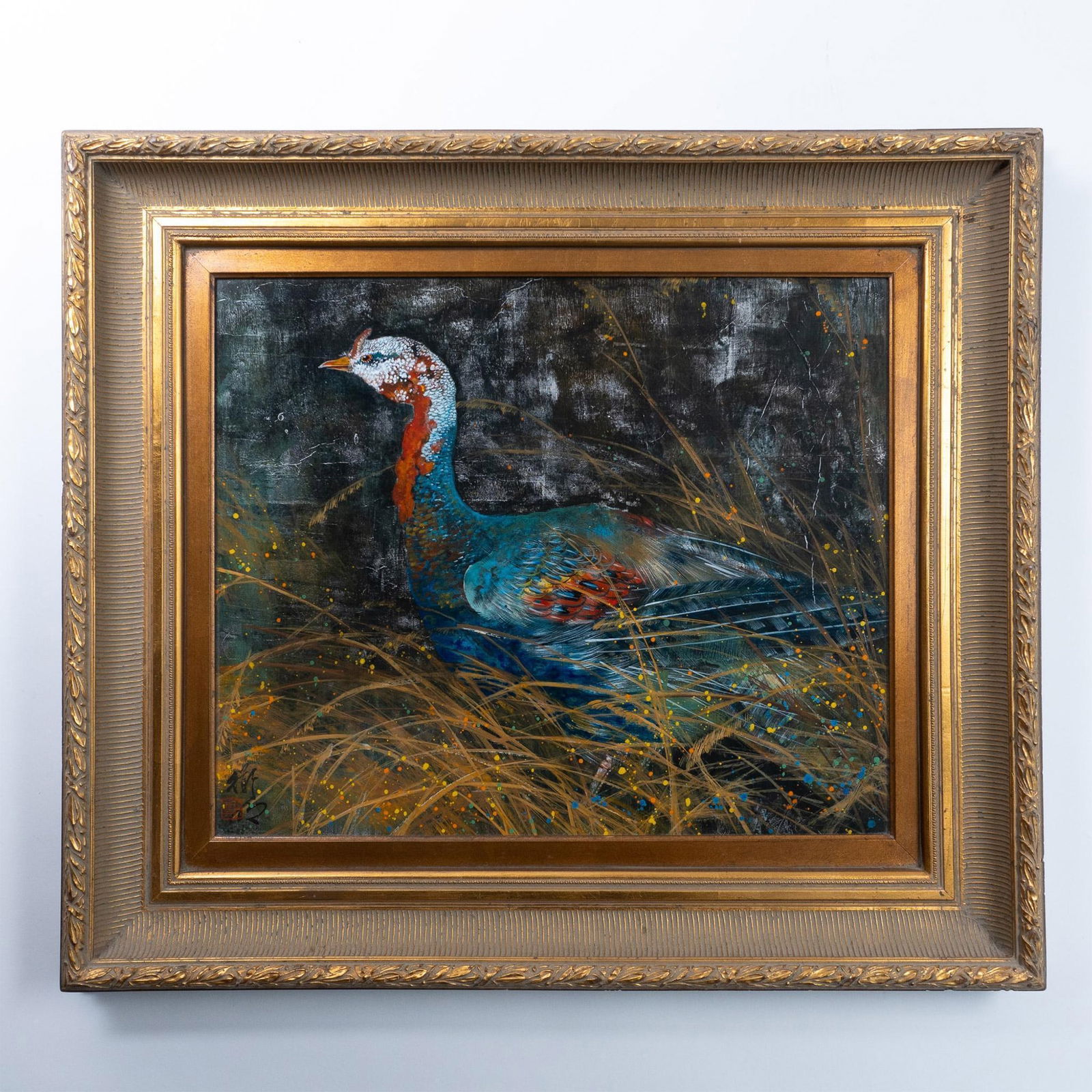 Original Asian Peacock Oil Painting, Signed (1 of 3)