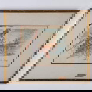 Chaim Gross, Original Watercolor and Pencil on Paper, Signed: Original watercolor and pencil on paper by American sculptor Chaim Gross from his Mother Playing series with two children, that he used for his sculpture. Artwork dimensions: 11"L x 8.5"H. Frame dimen
