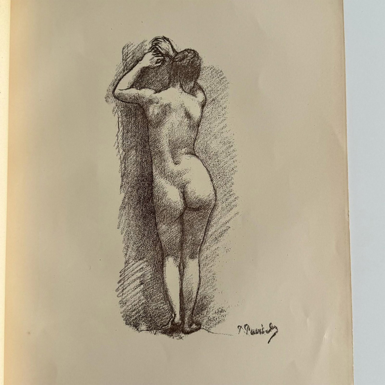 Puvis de Chavannes, Original Lithograph on Wove Paper: Antique original lithograph on Marais wove paper of a Nude Study after French artist Pierre Puvis de Chavannes' Etude, published in the rare limited edition portfolio: Art et Nature by Leon Roger-Mile