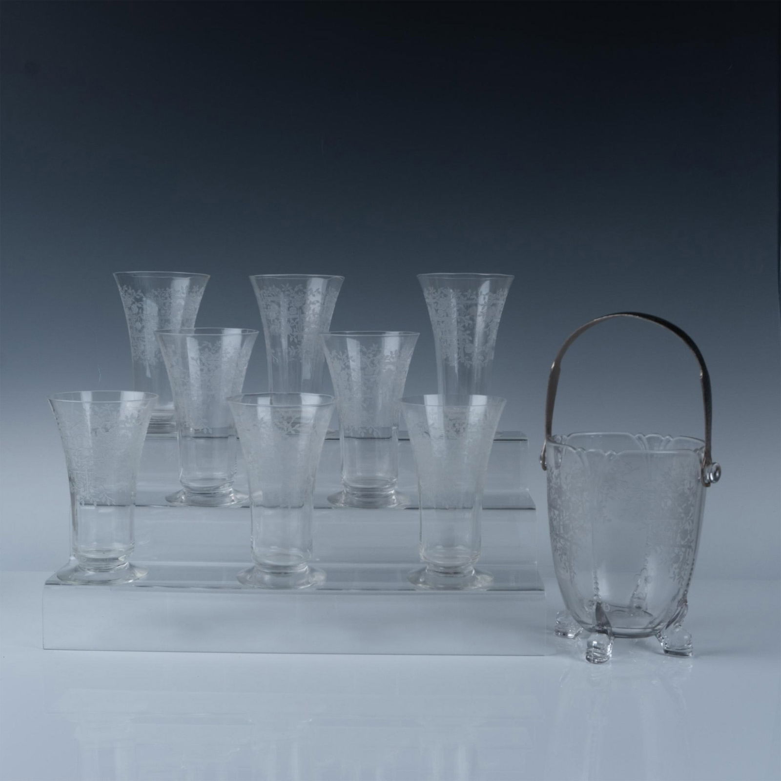 9pc Heisey Ice Bucket and Iced Tea Glassware, Olympiad (1 of 4)