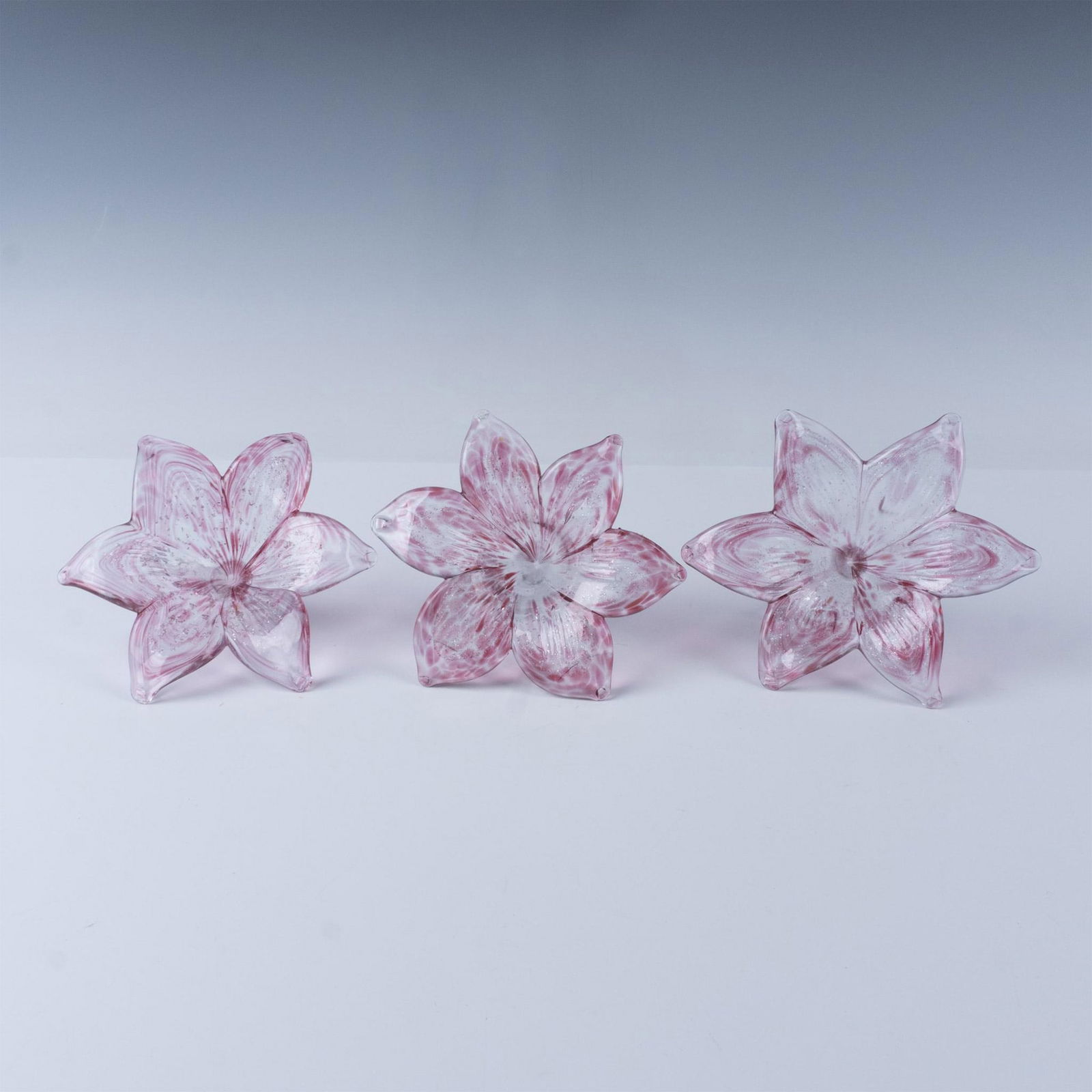 3pc Art Glass Flower Sculptures, Pink (1 of 6)
