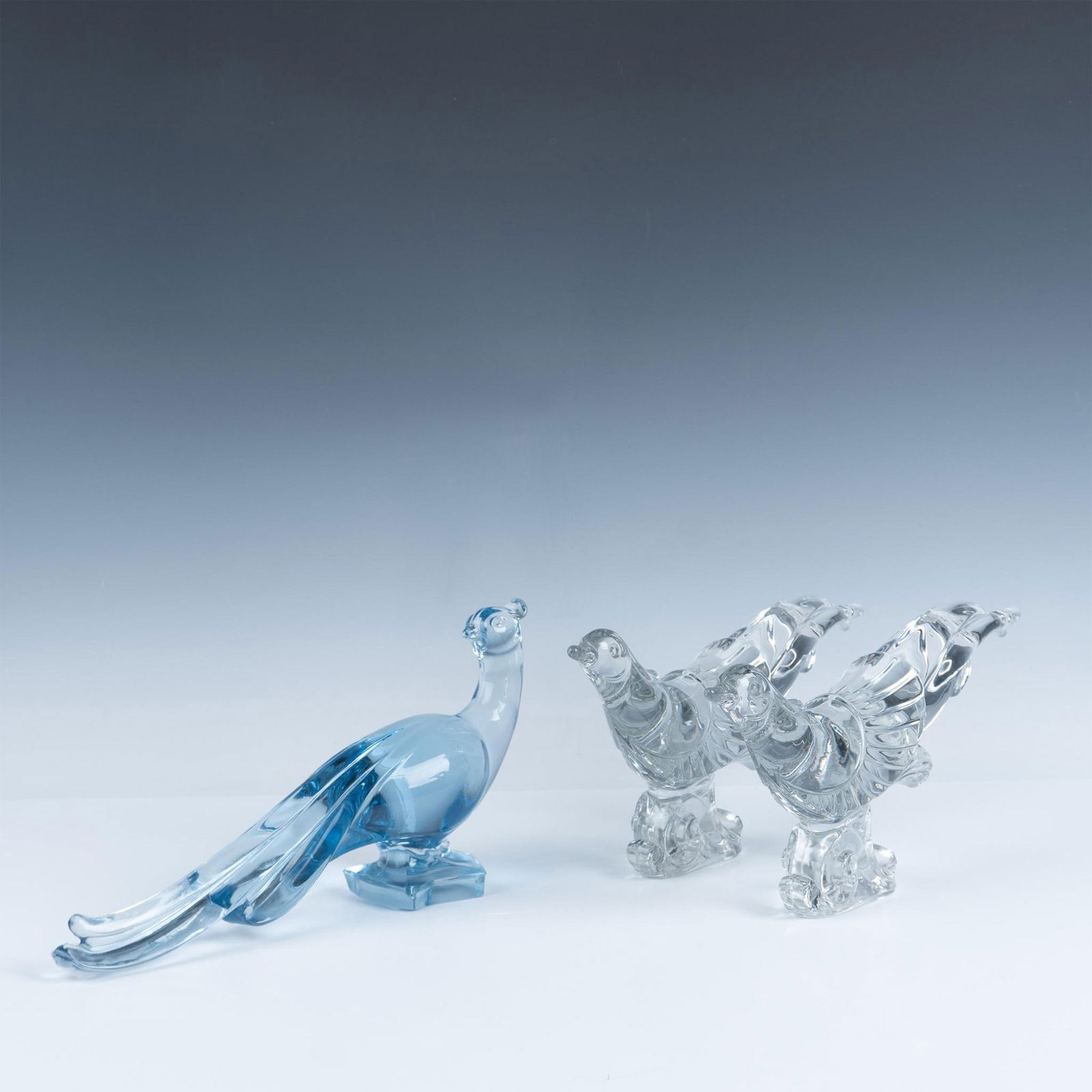 3pc Vintage Paden City Glass Birds, Blue and Clear (1 of 6)