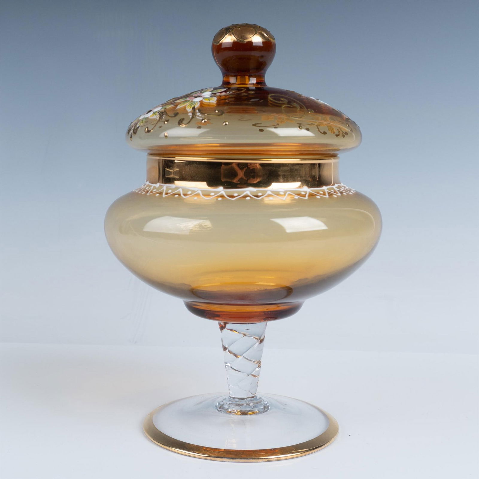 Vintage Czech Enamel Painted Glass, Candy Dish with Lid (1 of 5)