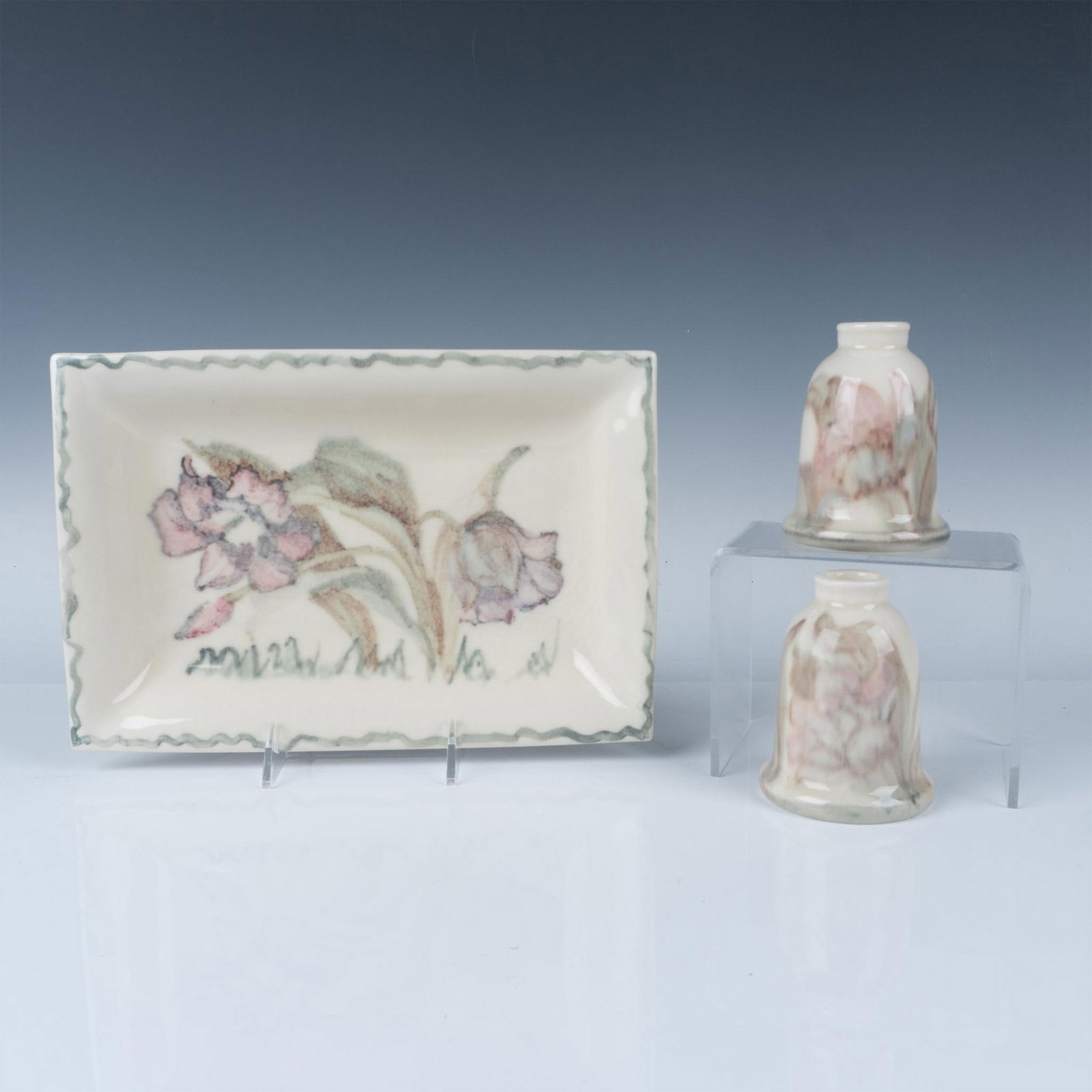 3pc Rookwood Pottery by McDonald Floral Tray & Candleholders (1 of 5)
