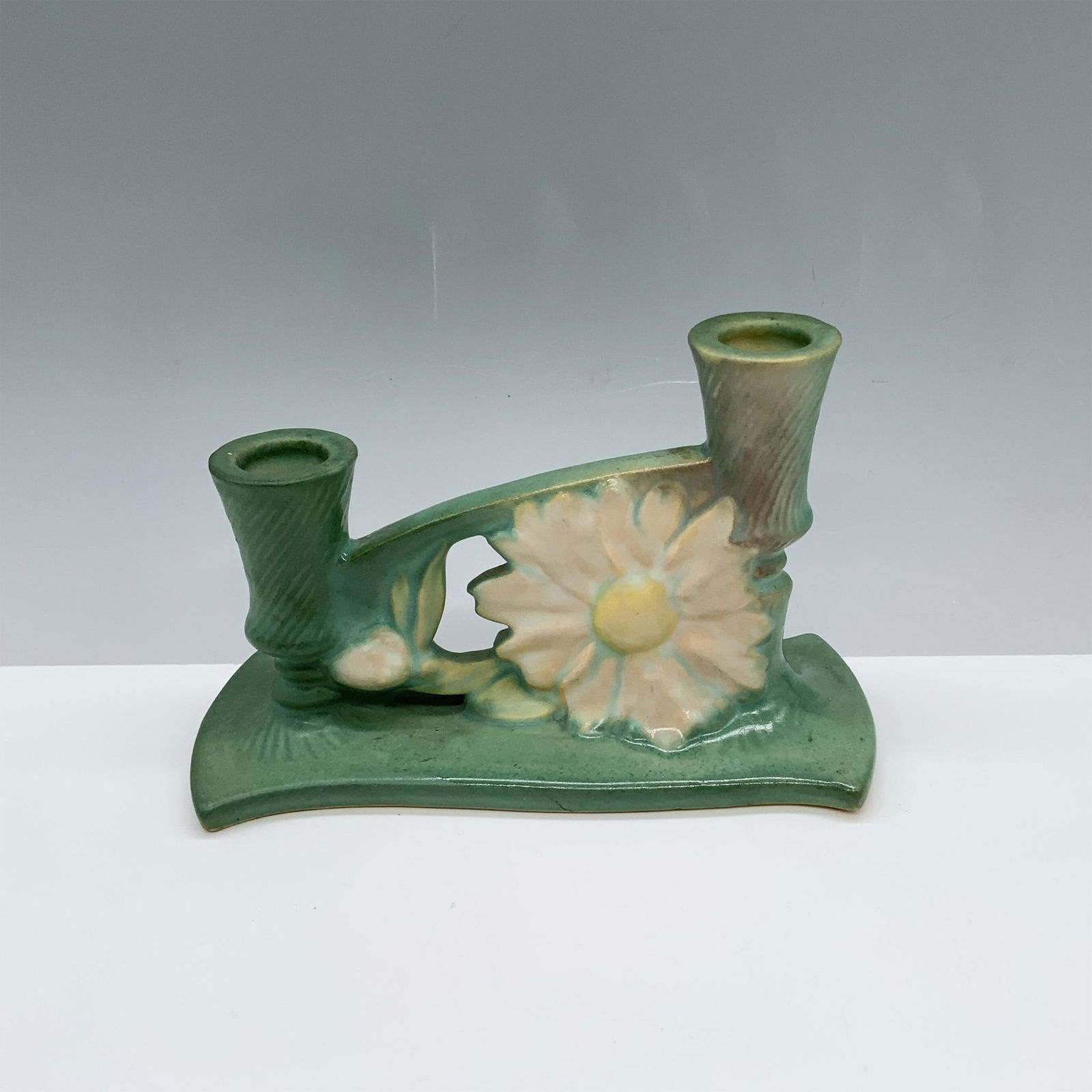 Roseville Pottery Green Peony Double Candle Holder (1 of 4)