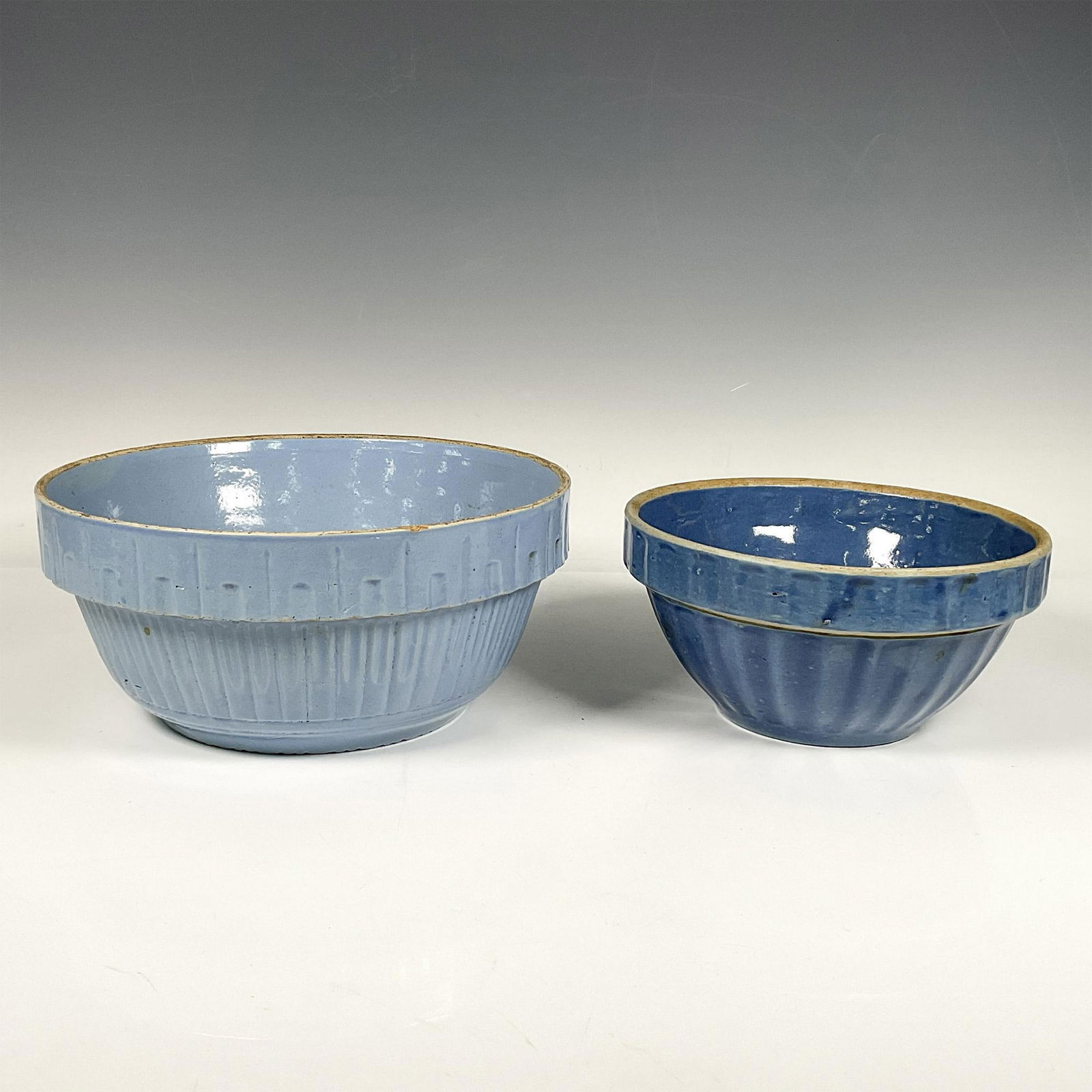 2pc Vintage Salt Glazed Stoneware Mixing Bowls, Blue (1 of 3)