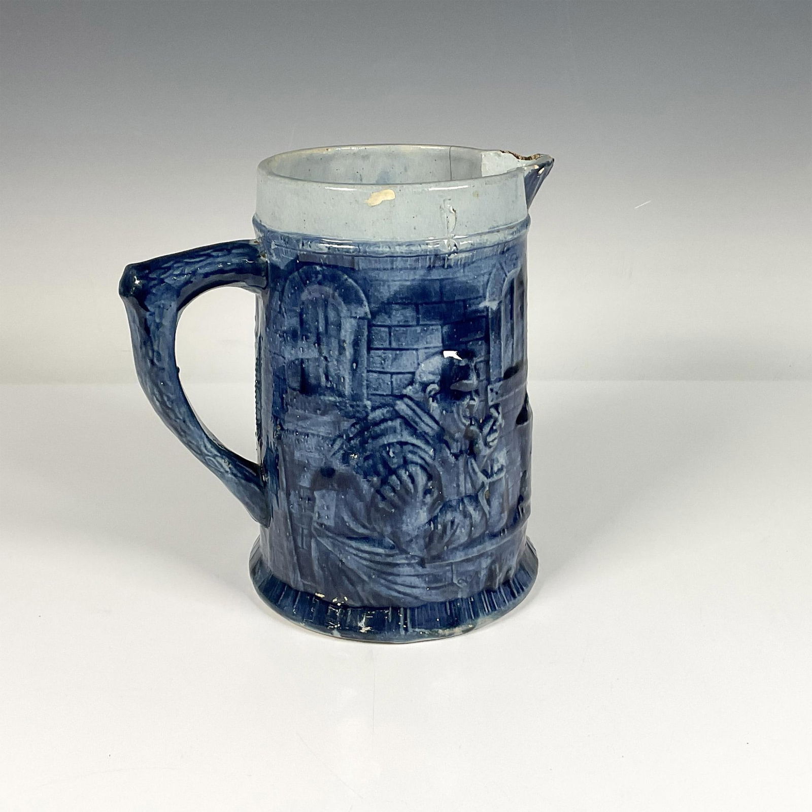 Vintage Salt Glazed Stoneware Pitcher, Cobalt Blue (1 of 3)