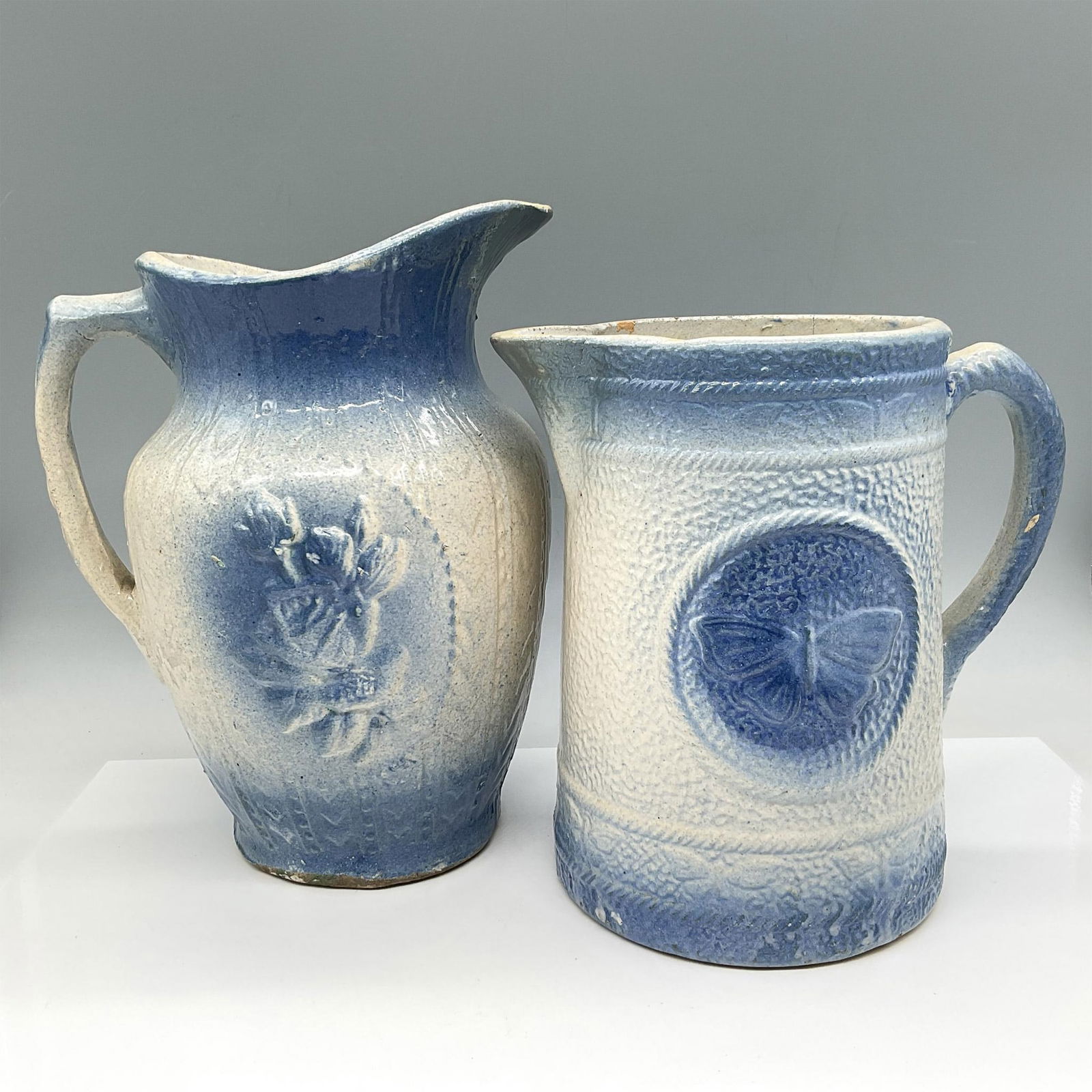 2pc Blue Glazed Crockery Pitchers (1 of 5)