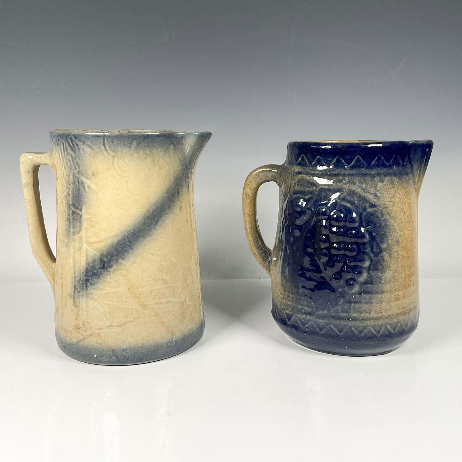 Vintage 2pc Blue Gray Stoneware Pitchers (1 of 3)
