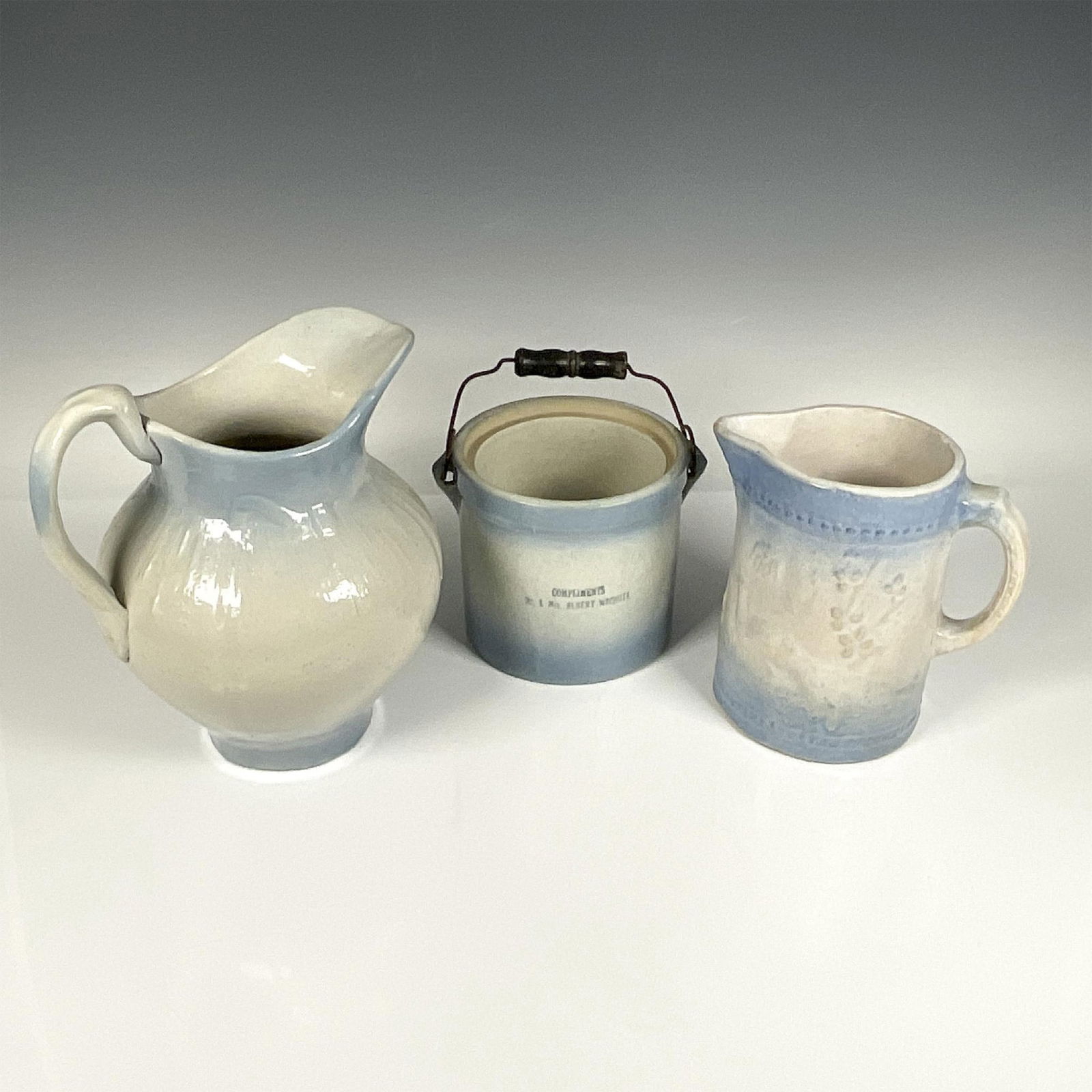 3pc Vintage Salt Glazed Stoneware Pitchers and Crock (1 of 3)