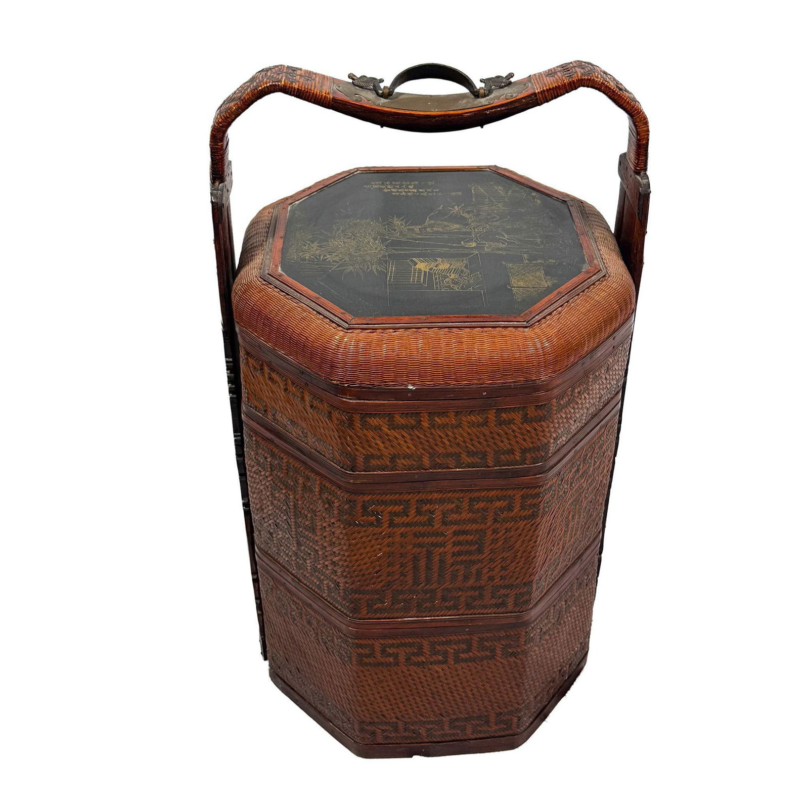 Antique Chinese Dragon Motifs 3-Tier Wedding Basket, Signed (1 of 9)