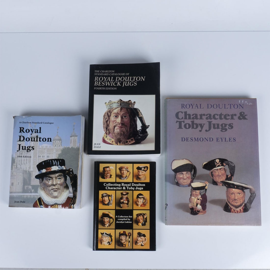 4pc Royal Doulton Character and Toby Jugs Collectors Books: Titles includes, 1985 Collecting Royal Doulton Character & Toby Jugs by Jocelyn Lukins. 1997 Fourth Edition Charlton Standard Catalogue Royal Doulton Beswick Jugs by Jean Dale. 2008 Tenth Edition Char