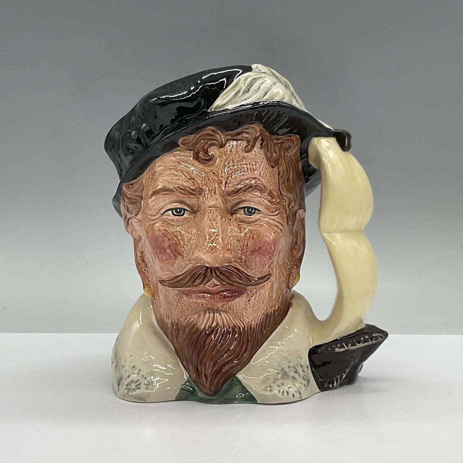 Sir Francis Drake D6805 - Large - Royal Doulton Character Jug: Black and white coloration. Special edition. Royal Doulton backstamp. Artist: Peter A. Gee Issued: 1988 Dimensions: 7"H Edition Number: 1539 of 6000 Manufacturer: Royal Doulton Country of O