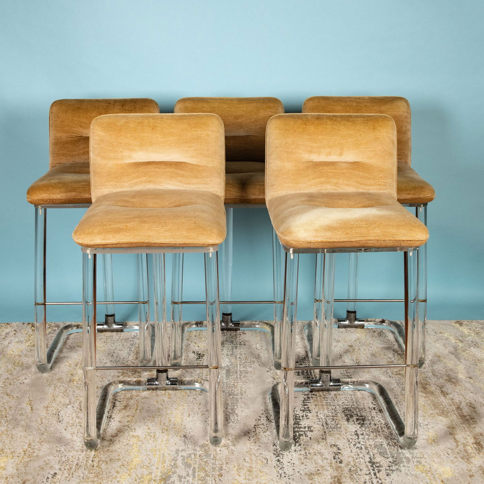 5pc Lucite Bar Stools by Lion in Frost, 1970s, Signed (1 of 11)