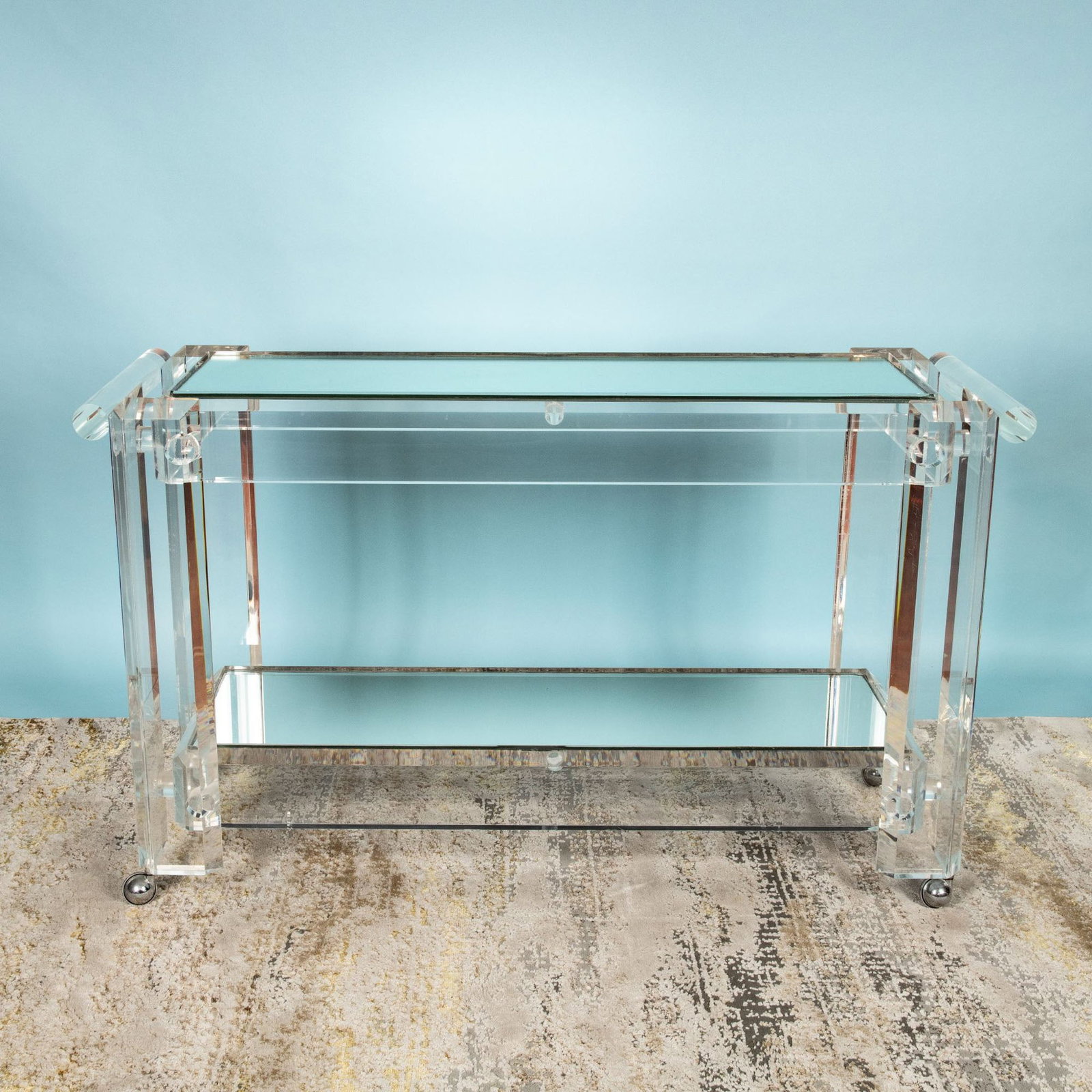 Mid Century Modern Two Tier Lucite Rolling Console (1 of 8)