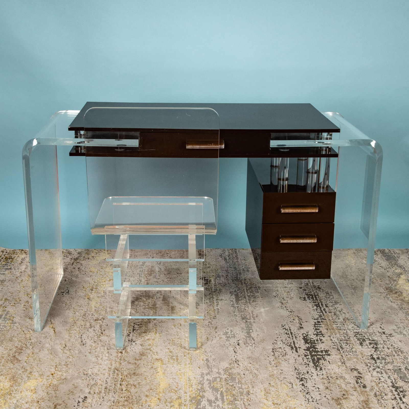 2pc Mid Century Modern Lucite and Acrylic Desk with Chair (1 of 10)