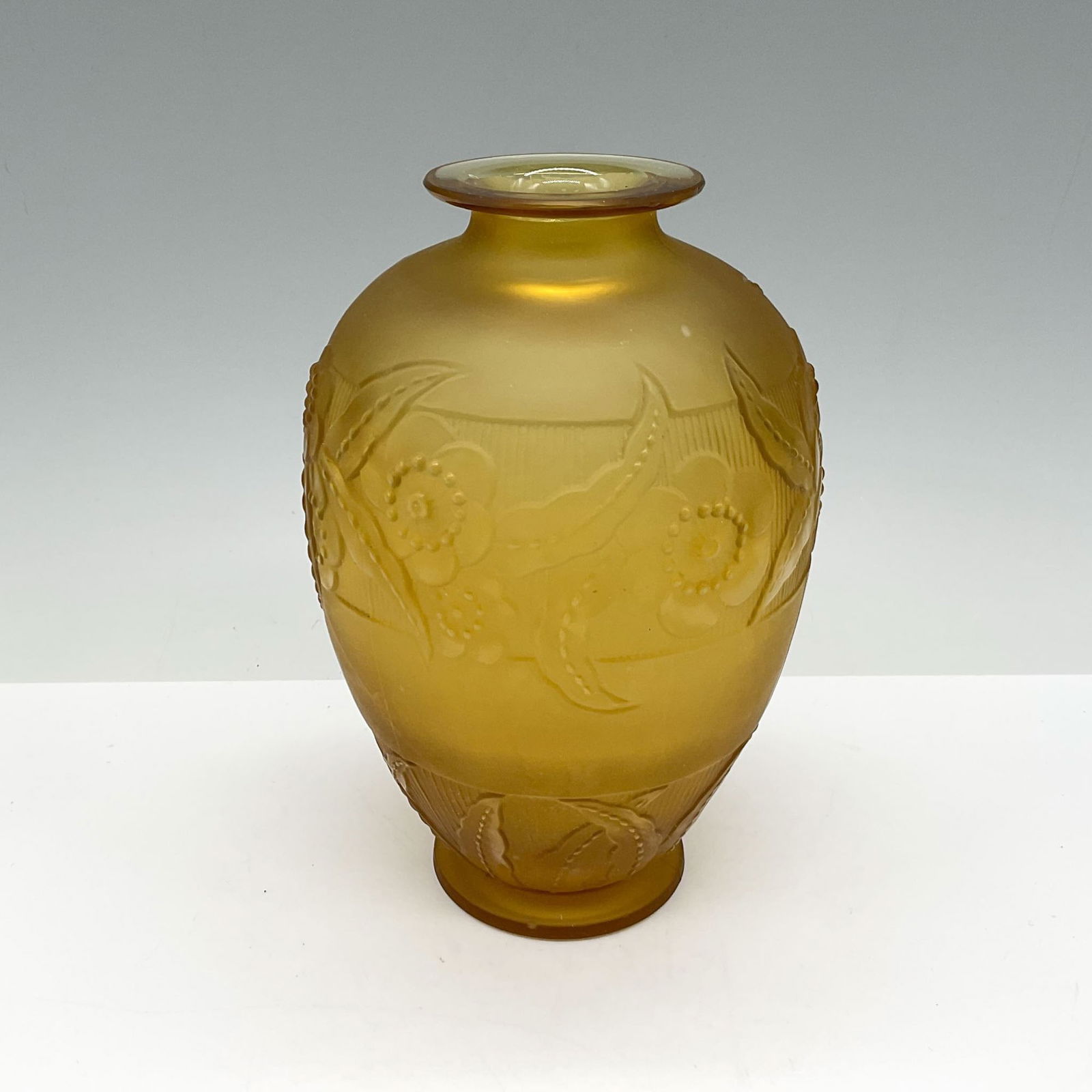 Ernest Sabino Art Deco Amber Glass Vase, Signed (1 of 4)