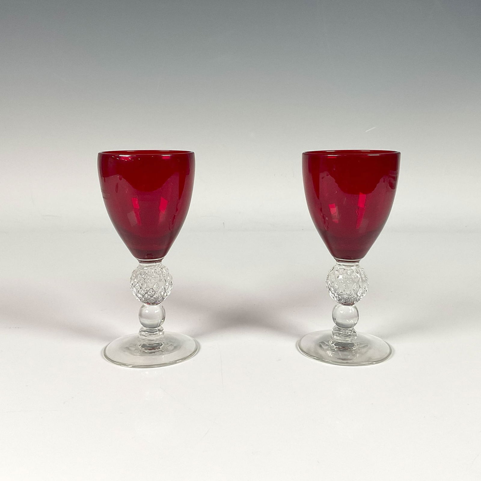 Pair of Ruby Red Golf Ball Stemmed Cordial Glasses (1 of 3)
