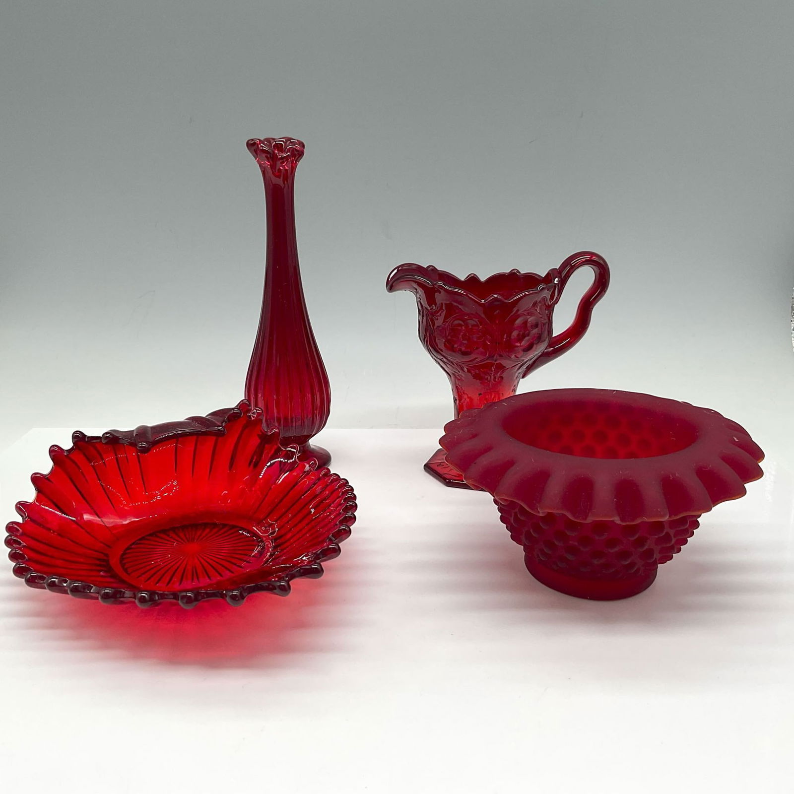 4pc Vintage Decorative Ruby Red Glass Ware (1 of 4)