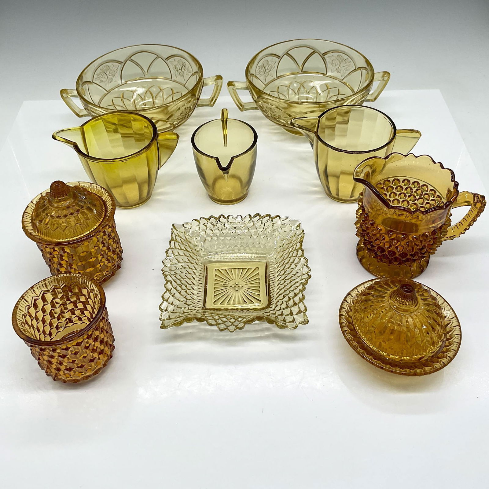 10pc Collection of Amber Glass Dishes + Doyle Miniatures (1 of 2)