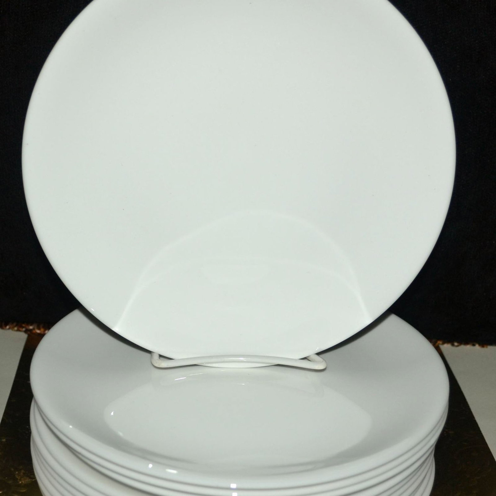12Pc Fine Bone China Milk White Serving Plates: English Fine Bone China White Glazed Serving Plates, hand created, hand painted. Each Glazed White. Contemporary, like new. Superior quality, elegant in style. Can be used as Main Serving Plates or De