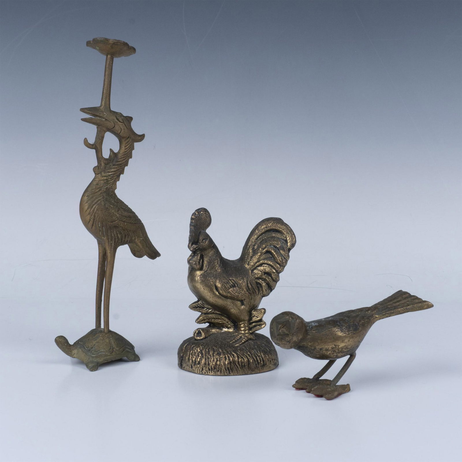 3pc Brass Metal Bird Figurines and Candle Stick (1 of 3)