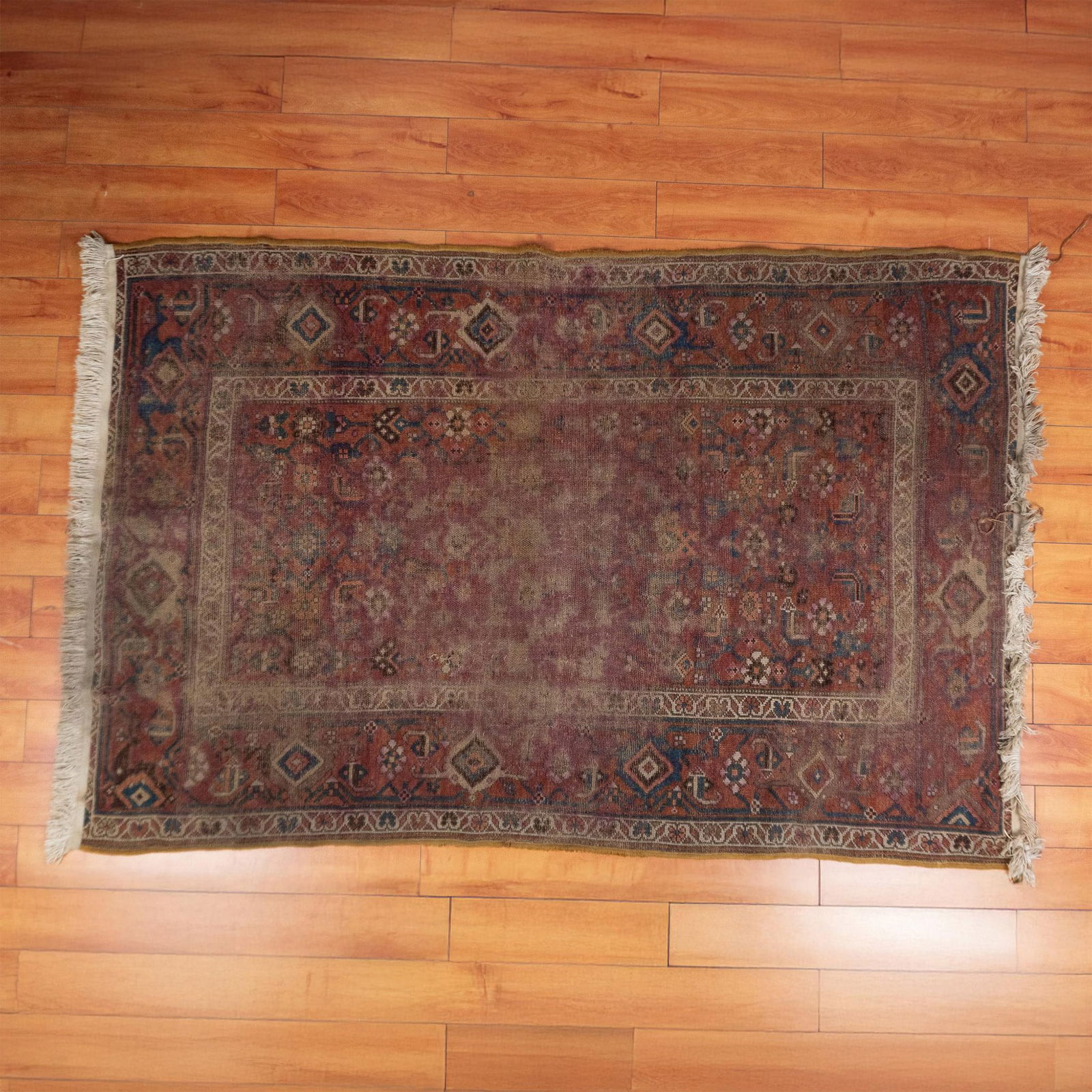 Antique Kurdish Mosul Wool Burgundy Rug (1 of 6)
