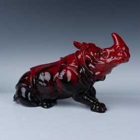 Royal Doulton Flambe Veined Sculpture, Rhino Seated