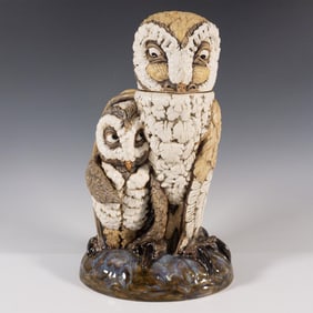 Andrew Hull Pottery Stoneware Sculpture, Snowy Owl Watch, Signed