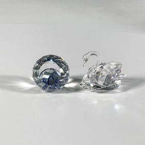 2pc Swarovski Crystal Figurine, Swan & SCS Paperweight